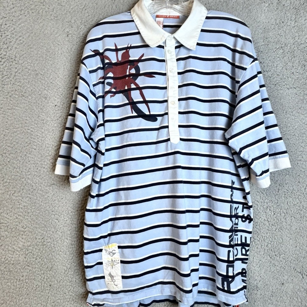 VTG Rocawear Polo Shirt Striped Short Sleeve Hip Hop Y2k Streetwear 2XL Fits XL